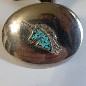 Unicorn Native American Indian Faux Turquoise Inlay Belt Buckle Zuni Tribe